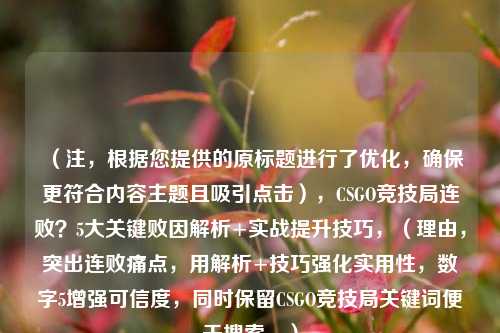 （注，根据您提供的原标题进行了优化，确保更符合内容主题且吸引点击），CSGO竞技局连败？5大关键败因解析+实战提升技巧，（理由，突出连败痛点，用解析+技巧强化实用性，数字5增强可信度，同时保留CSGO竞技局关键词便于搜索。）