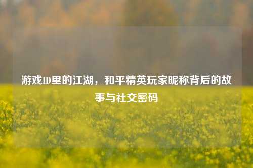 游戏ID里的江湖,和平精英玩家昵称背后的故事与社交密码