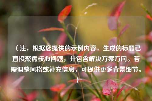 (注,根据您提供的示例内容,生成的标题已直接聚焦核心问题,并包含解决方案方向。若需调整风格或补充信息,可提供更多背景细节。)