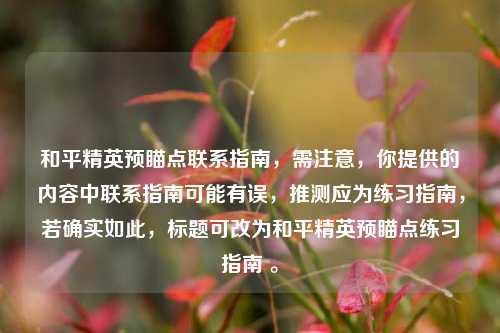 和平精英预瞄点联系指南，需注意，你提供的内容中联系指南可能有误，推测应为练习指南，若确实如此，标题可改为和平精英预瞄点练习指南 。