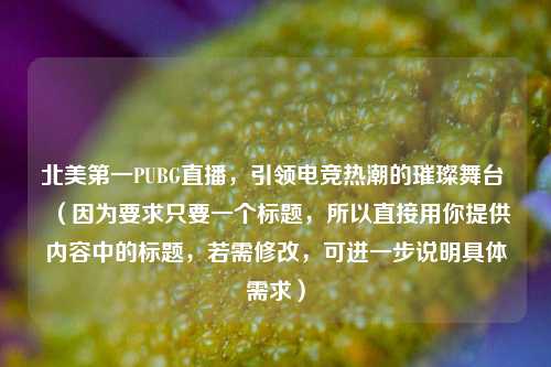 北美之一PUBG直播，引领电竞热潮的璀璨舞台 （因为要求只要一个标题，所以直接用你提供内容中的标题，若需修改，可进一步说明具体需求）