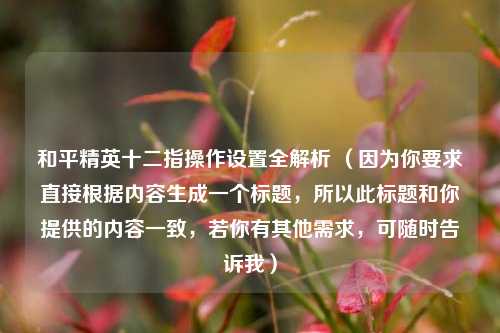 和平精英十二指操作设置全解析 (因为你要求直接根据内容生成一个标题,所以此标题和你提供的内容一致,若你有其他需求,可随时告诉我)