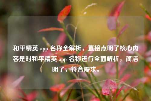和平精英 app 名称全解析,直接点明了核心内容是对和平精英 app 名称进行全面解析,简洁明了,符合需求。