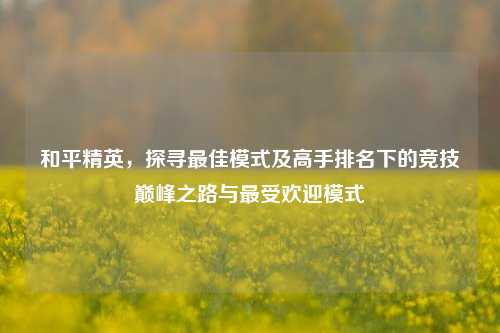 和平精英,探寻更佳模式及高手排名下的竞技巅峰之路与更受欢迎模式