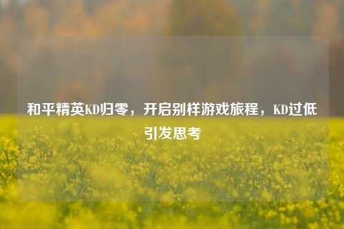 和平精英KD归零,开启别样游戏旅程,KD过低引发思考