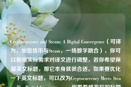Cryptocurrency and Steam: A Digital Convergence（可译为，加密货币与Steam，一场数字融合），你可以根据实际需求对译文进行调整，若你希望保留英文标题，那它本身就很合适。如果要优化一下英文标题，可以改为Cryptocurrency Meets Steam: The Digital Convergence 。 你看看修改后的标题是否符合你的要求，若不符合，你可以告诉我更具体的想法，比如希望标题更具吸引力或者更简洁等，以便我为你生成更准确的内容。 这里我