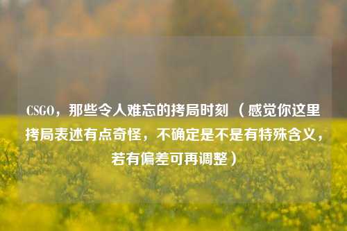CSGO，那些令人难忘的拷局时刻 （感觉你这里拷局表述有点奇怪，不确定是不是有特殊含义，若有偏差可再调整）