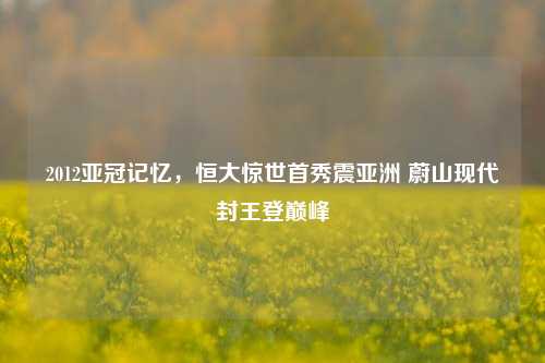 2012亚冠记忆,恒大惊世首秀震亚洲 蔚山现代封王登巅峰