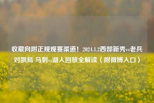 收藏向附正规观赛渠道!2024.1.2西部新秀vs老兵对飙局 马刺vs湖人回放全解读(附微博入口)