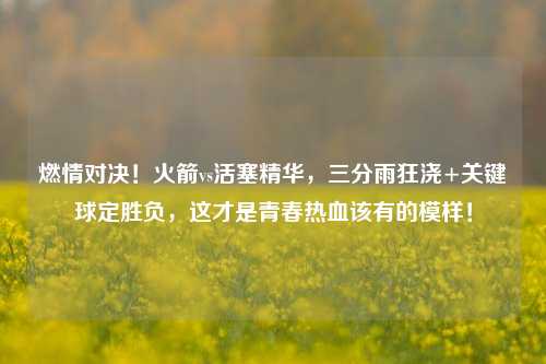 燃情对决!火箭vs活塞精华,三分雨狂浇+关键球定胜负,这才是青春热血该有的模样!
