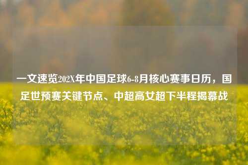 一文速览202X年中国足球6-8月核心赛事日历，国足世预赛关键节点、中超高女超下半程揭幕战