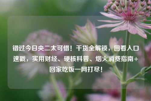 错过今日央二太可惜！干货全解锁，回看入口速戳，实用财经、硬核科普、烟火消费指南+回家吃饭一网打尽！