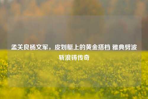 孟关良杨文军,皮划艇上的黄金搭档 雅典劈波斩浪铸传奇