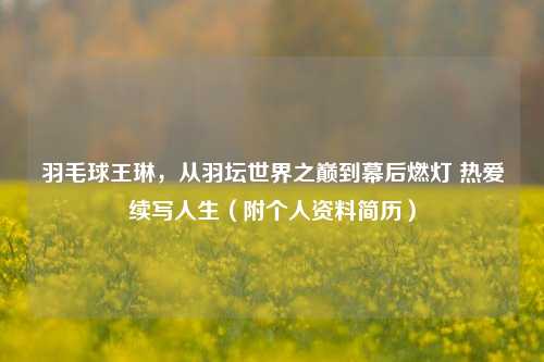 羽毛球王琳,从羽坛世界之巅到幕后燃灯 热爱续写人生(附个人资料简历)