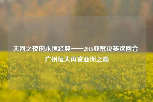 天河之夜的永恒经典——2015亚冠决赛次回合 广州恒大再登亚洲之巅